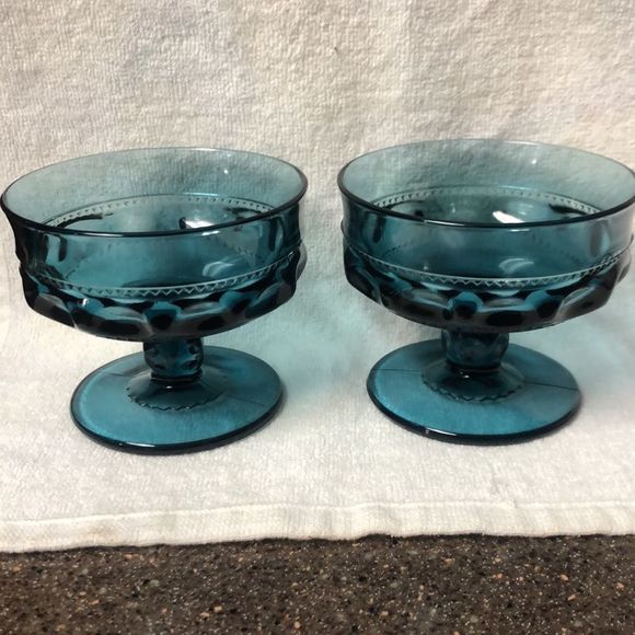 INDIANA GLASS KINGS CROWN THUMBPRINT COMPOTE DISH SET OF 2 - Picture 2 of 3